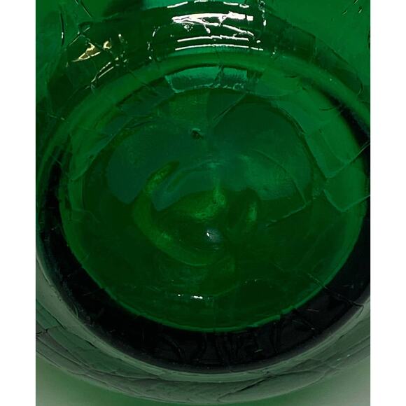 Blenko Green Art Glass Crackled Small Pitcher Clear Handle - Picture 6 of 7